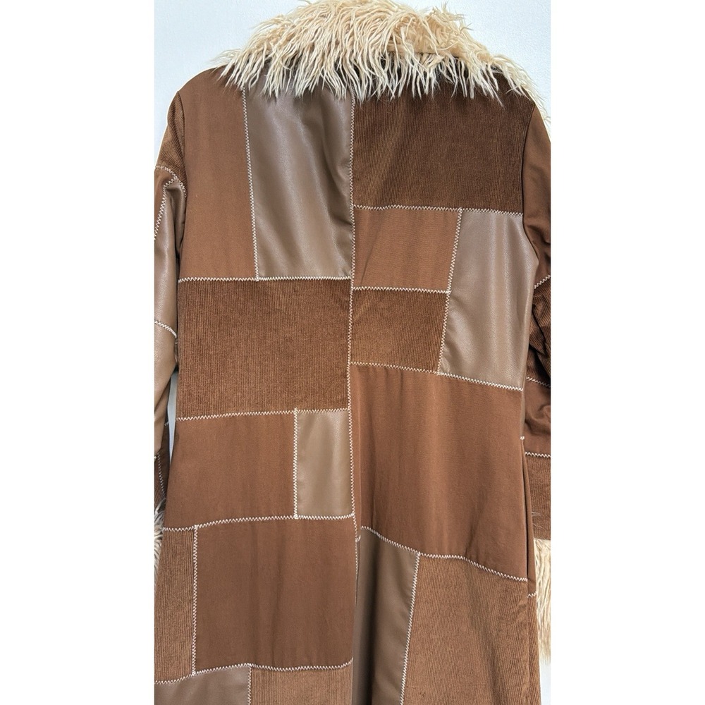 Dolls Kill Current Mood Penny Lane Patchwork Corduroy Faux Leather Long Coat L - Picture 4 of 16